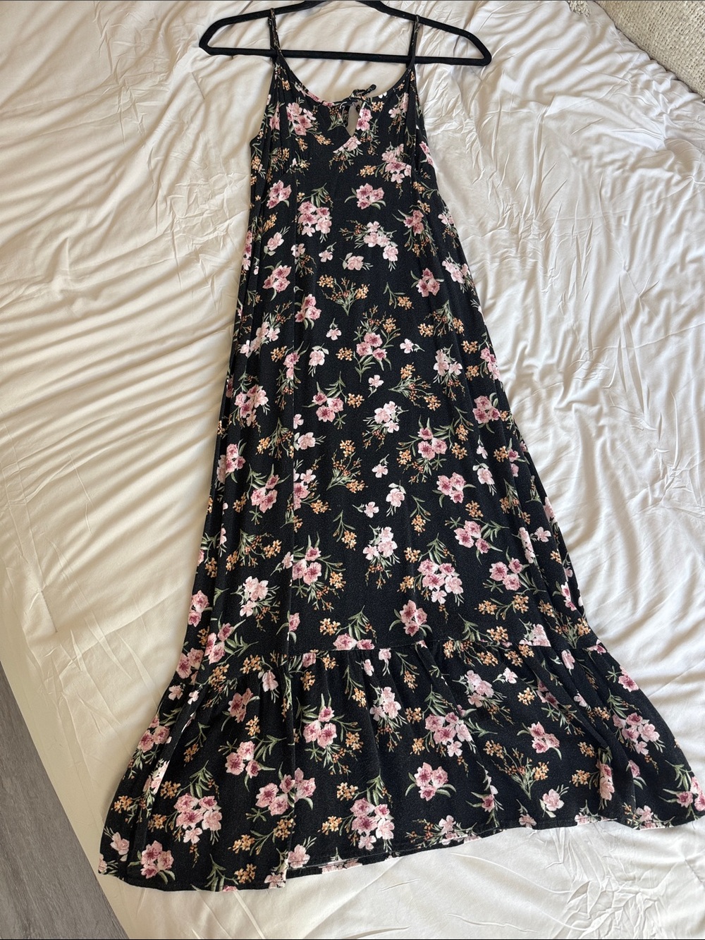 saltwater LUXE Black Midi Dress with Pink Floral Print